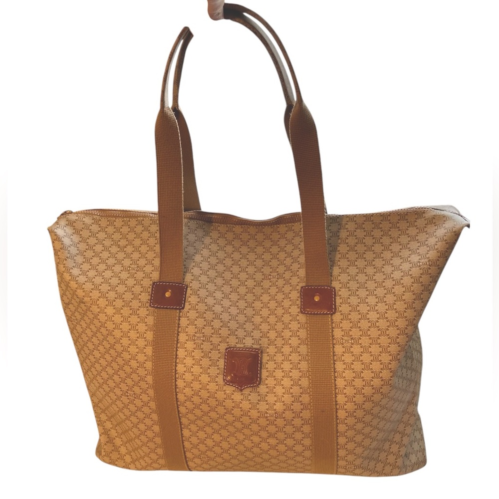 Celine Beige Macadam Canvas Vintage Travel Shoulder Bag